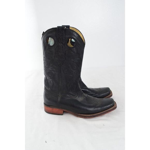 Los Altos Genuine Leather Rodeo Square Toe Western Cowboy Boots Pull holes -9 EE - Picture 4 of 8